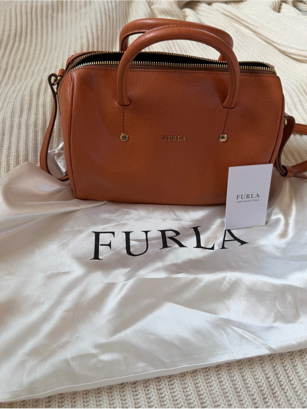 Furla Cognac Saffiano Leather Mini Satchel Linda tote